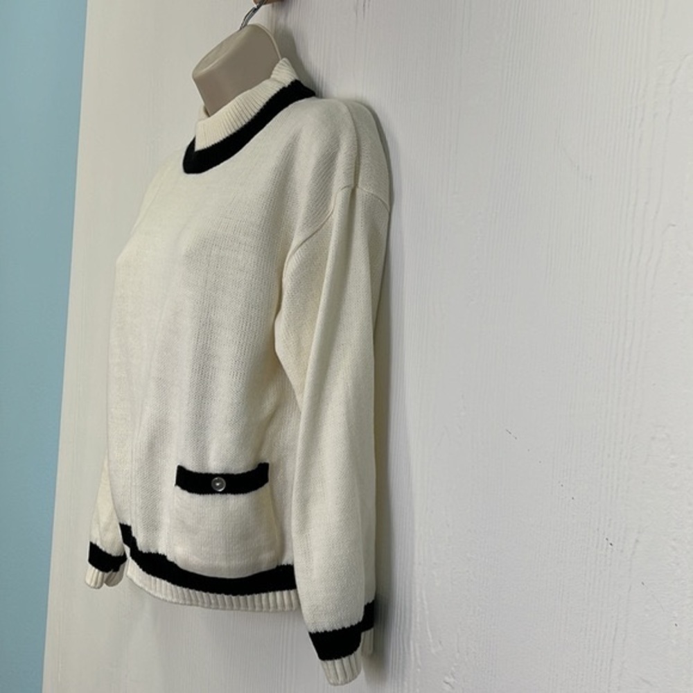 Jasper - Vintage High Neck Ivory And Black Pocket Sweater Size Large - Picture 5 of 14